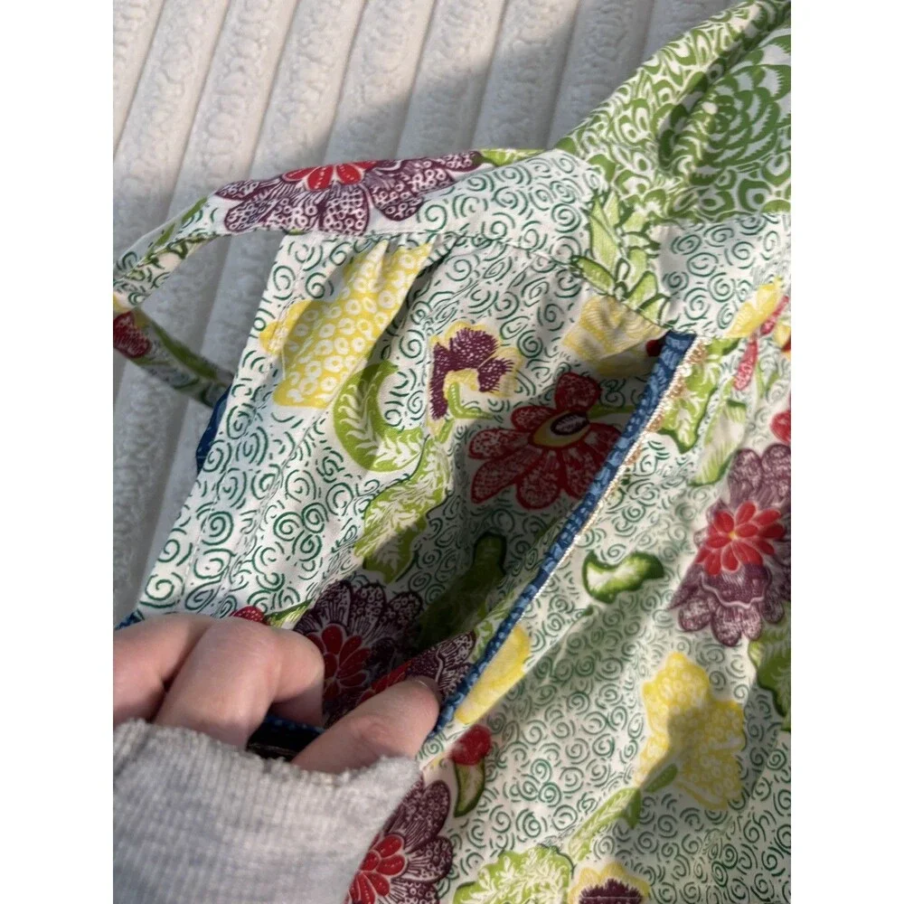 Anthropologie Mixed Floral Patchwork Cotton Halter Apron Blue Green Pink boho